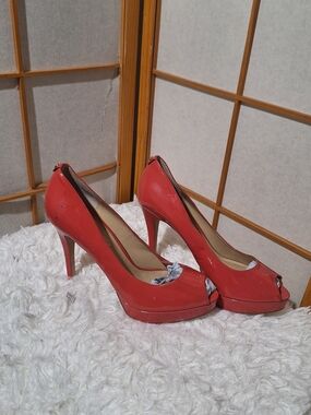 Pink  Patent Peep-Toe High Heels - Women